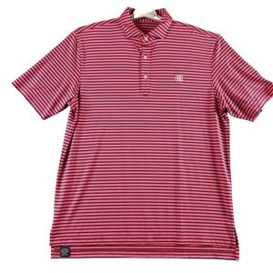Turtleson Mens Performance Golf Polo Shirt Striped Pink Navy Blue CCC Logo XL